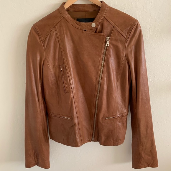 Ann Taylor Jackets & Blazers - Genuine Brown Leather Ann Taylor Moto Jacket